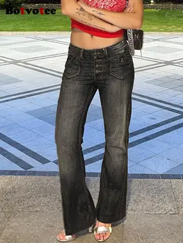 Botvotee Baggy Kadın Kot kot pantolon Tam Boy Rahat Giyim Pantolon Streetwear Casual 2023 Yeni Y2K Geniş Bacak Pantolon