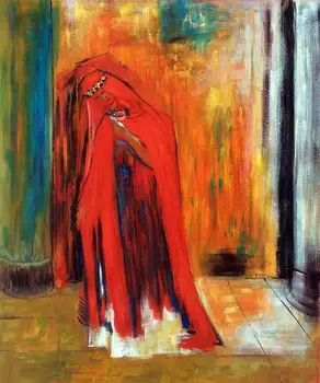 El Boyalı Ev Dekor Tuval Yağlıboya Kadın Kırmızı Odilon Redon Ünlü Duvar Sanatı Symblism Hiçbir Çerçeveli Yüksek Kaliteli