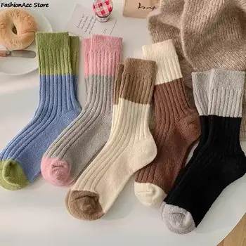 Kış sıcak tutan çoraplar Kadın Kalınlaşmış Tavşan Yün Gevşek Kalmak Ev Yatak Çorap Pembe Gri Renk Eşleştirme Kaburga Temel Socken Bayanlar Hediyeler