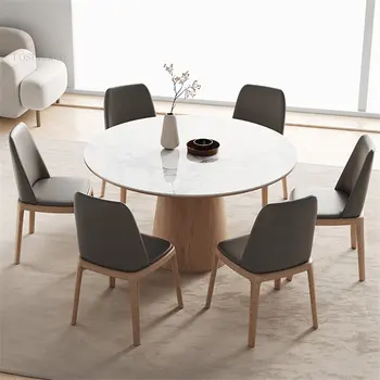 Modern basit kayrak yemek masası s yemek odası mobilyası Nordic ışık lüks katı ahşap yuvarlak yemek masası ve sandalye Kombinasyonu