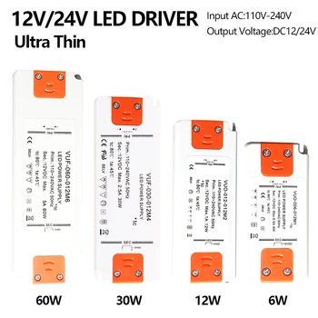 Ultra ince LED Trafo Güç Kaynağı AC110 - 220V DC5V/12 V/24 V 6 W 12 W 30 W 60 W LED Sürücü Balast Adaptörü LED Aydınlatma için MR16