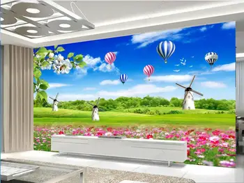 3d fotoğraf duvar kağıtları özel duvar Mavi Gökyüzü, Beyaz Bulut, Otlak Balon Manzara modern ev dekorasyonu duvarlar için duvar kağıdı 3d