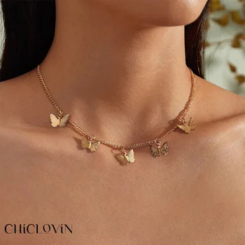 CHICLOVIN Kadınlar Kelebek Büyüleyici Altın Renk Moda Takı Kolye