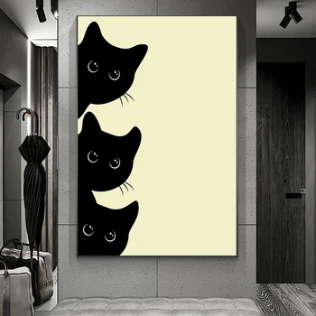 Kedi Siluet Üç Yavru Posteri Soyut Resim Tuval Sanat Posterler ve Baskılar Dekor duvar sanat resmi Oturma Odası için