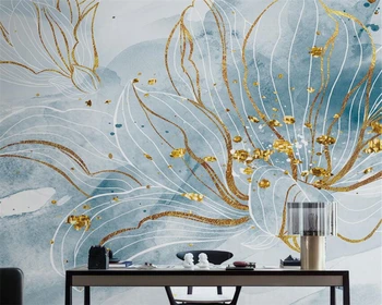 Modern ev dekorasyonu 3d duvar kağıdı mürekkep altın çiçek boyama oturma odası sundurma yatak odası TV arka plan duvar kağıdı