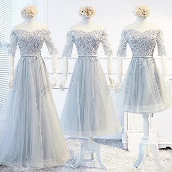Yüksek Kalite Düğün Konuk Elbise Gökyüzü Mavi Dantel-Up Kanat Tam Uzunlukta Doğal Illusion gelinlik modelleri Ismarlama Sashes