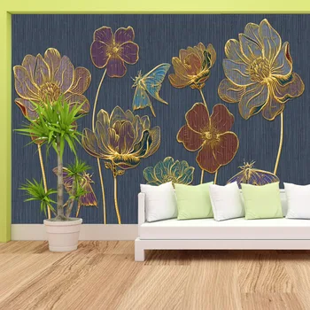 Özel Kabuğu ve Sopa Çıkarılabilir Kabul Renkli çiçekli duvar kağıtları Oturma Odası için İletişim Duvar Resimleri Duvar Kağıtları Ev Dekor Rulo
